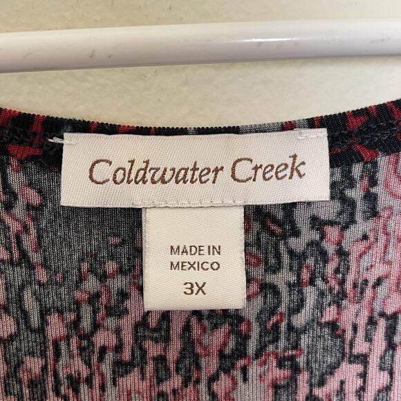 COLDWATER CREEK Black Red Printed Draped Cowl Neck Slinky Knit Tunic Tank - 3X - Picture 6 of 9